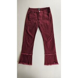 AZI New York Burgundy Raw Fringe Hem Festival Straight Leg Jeans Womens 8 Maroon